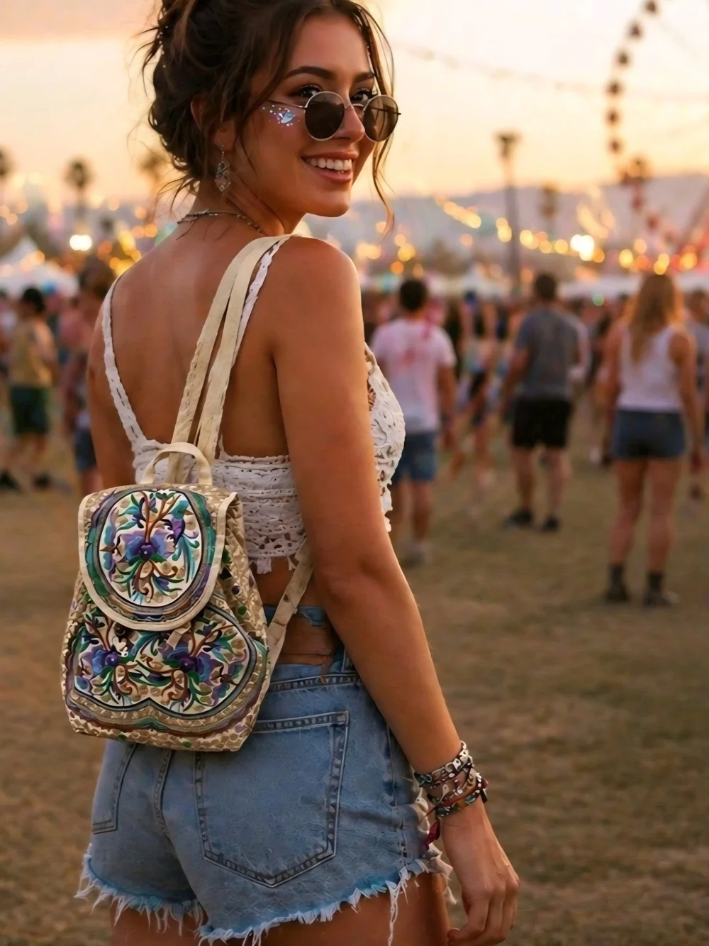Mini Backpack Purse Y2k Vibes boho cottagecore embroidered floral tapestry